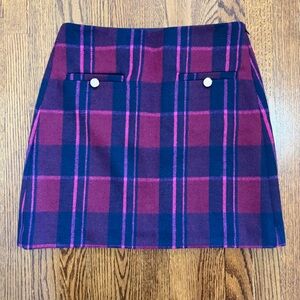 LOFT Navy Purple Tartan Plaid  Wool Blend Mini Skirt Size 4